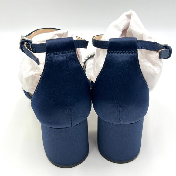 Nina Womens Size 6.5 Nora Navy Satin Jeweled Block‎ Heels Dress Sandals Shoes - Picture 7 of 13